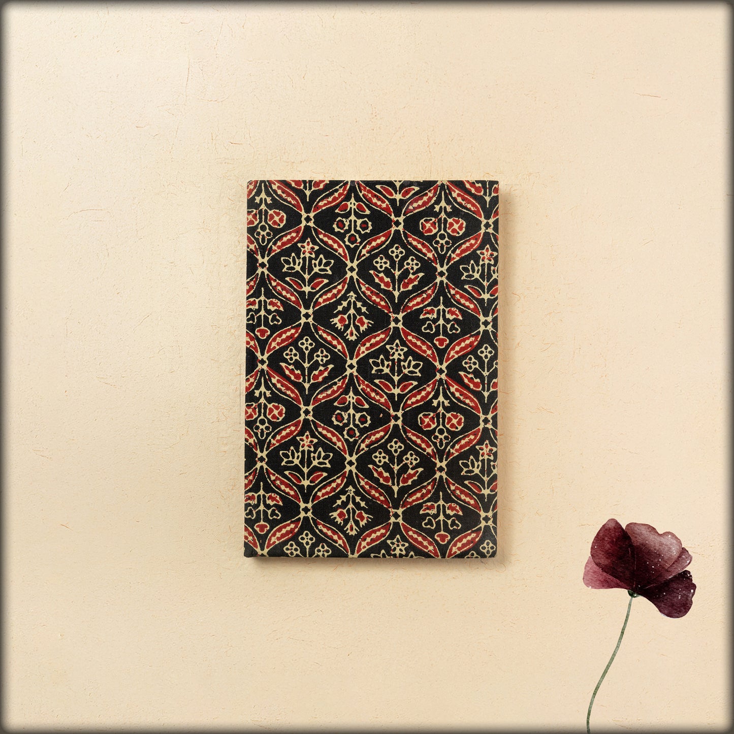 aura hand-blocked floral ajrakh fabric handmade journal