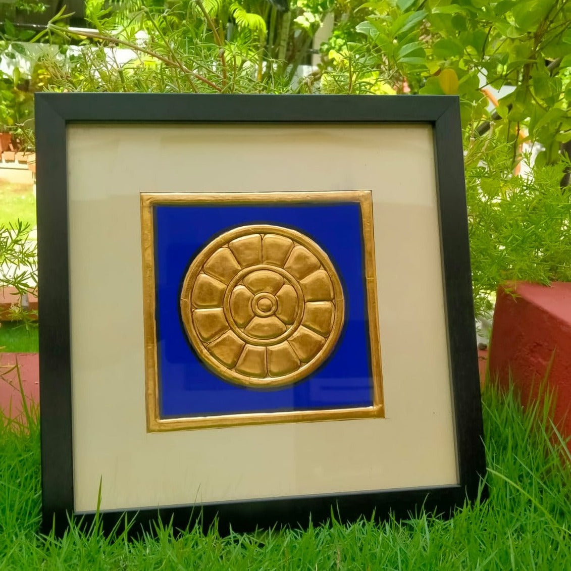 blue-mother's-symbol-traditional-classic-art-tanjore-painting-in-22k-gold-with-wooden-frame-by-aura-store-pondicherry