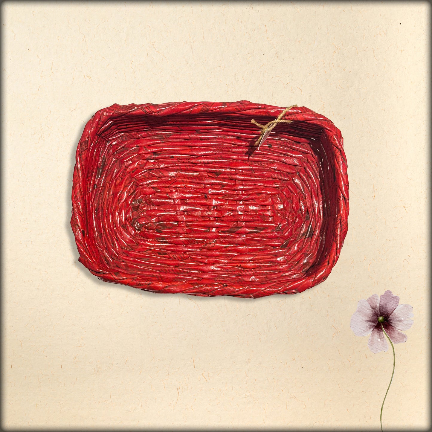 aura recycled paper rectangular basket - red