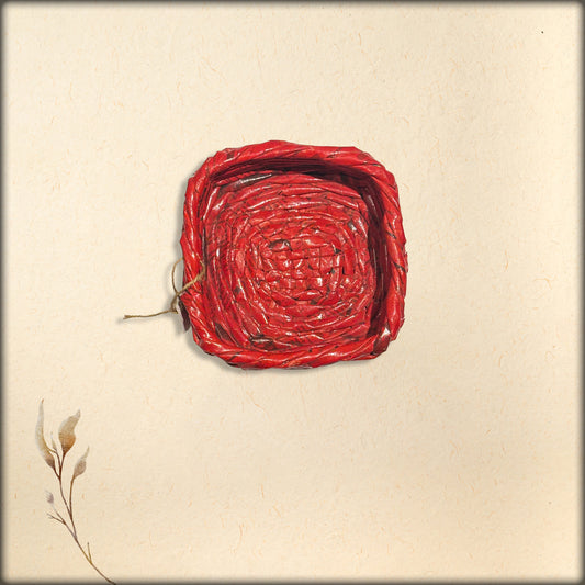 aura recycled paper square basket - red