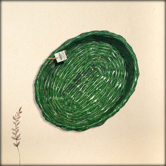 aura recycled paper oval concave basket - green