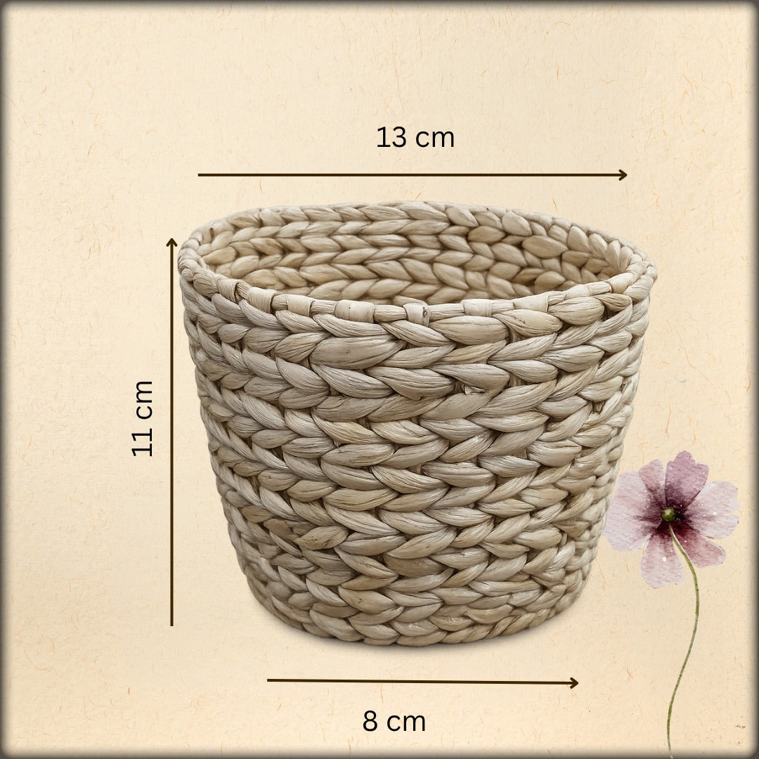 aura handwoven round water hyacinth planter