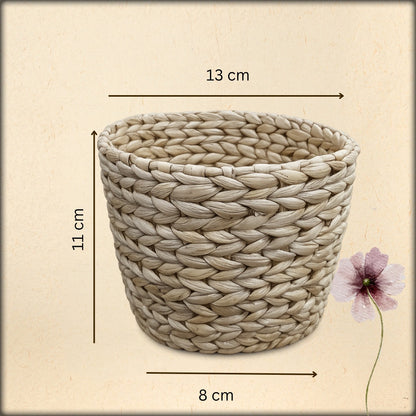aura handwoven round water hyacinth planter