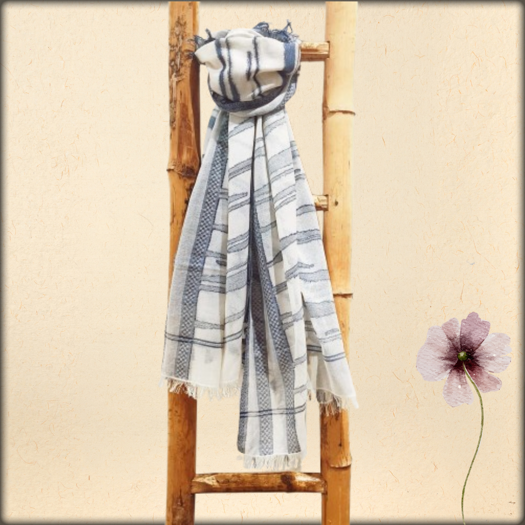 White Striped Soft Cotton Extra-weft Stole