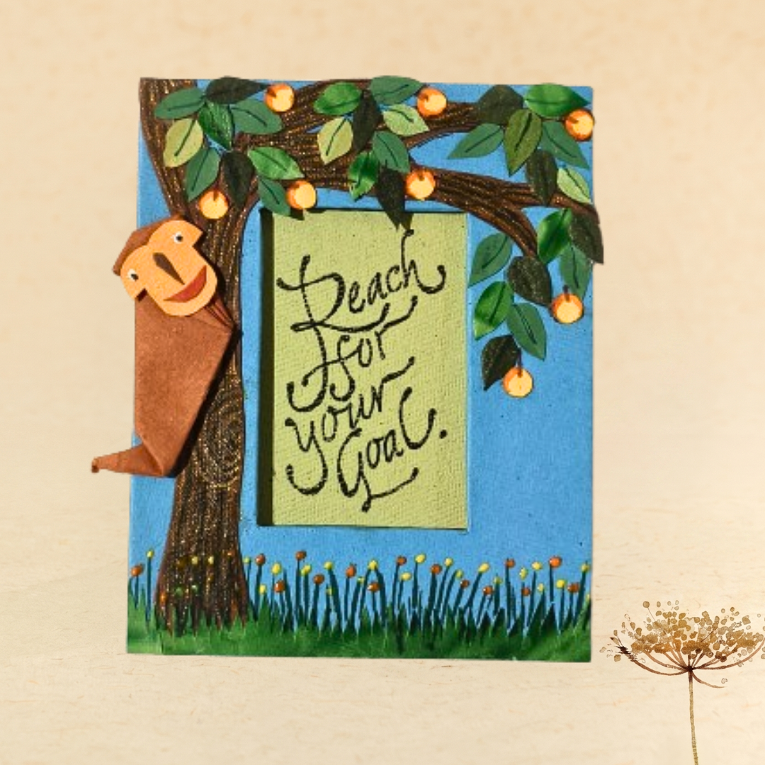 playful monkey handmade paper origami magnet decor + quote + photo frame