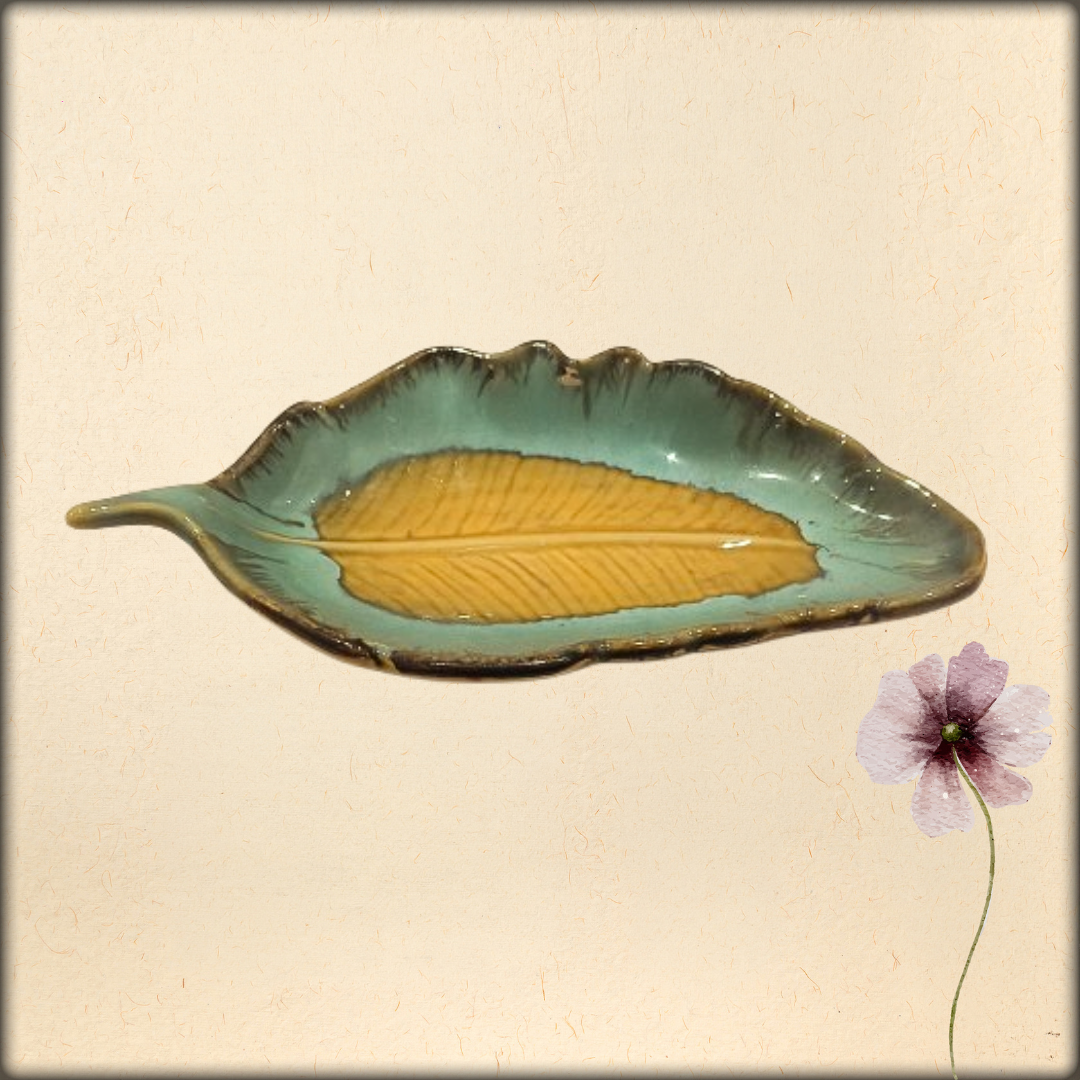 aura ceramic leaf serving tray | elegant leaf platter for snacks & serving