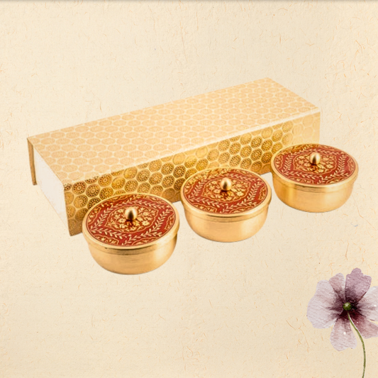 aura sanskaar diya, incense holder & container gift box x 3 | brass set