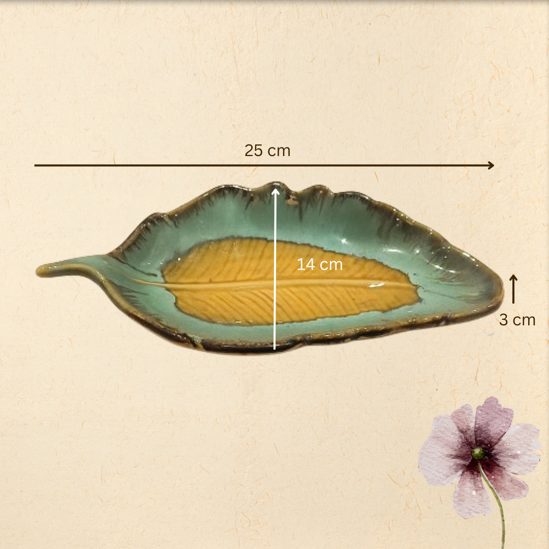 aura ceramic leaf serving tray | elegant leaf platter for snacks & serving