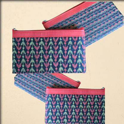 handmade kantha embroidered silk purse with leather zip