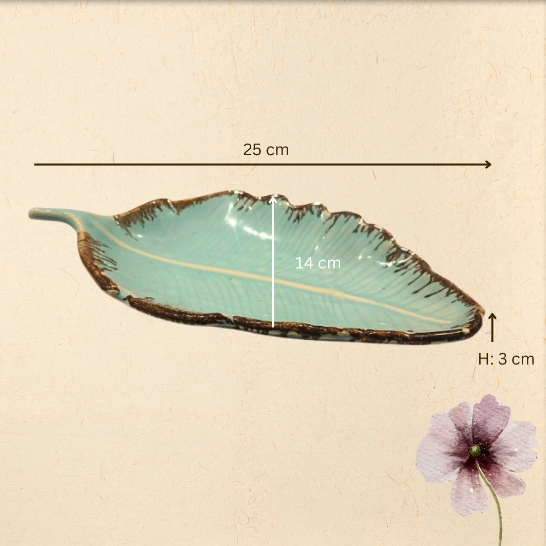 aura ceramic leaf serving tray | elegant leaf platter for snacks & serving