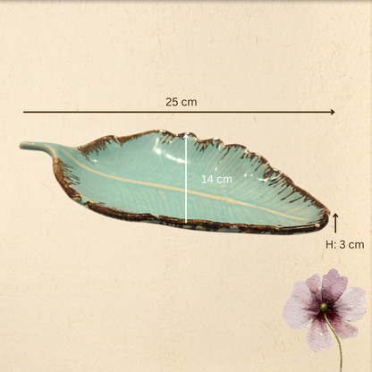 aura ceramic leaf serving tray | elegant leaf platter for snacks & serving