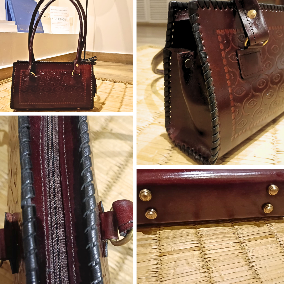 aura women's embossed leather shoulder bag | vintage & handcrafted