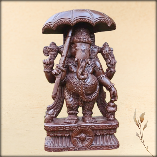 lord ganesha with umbrella wooden sculpture 3ft