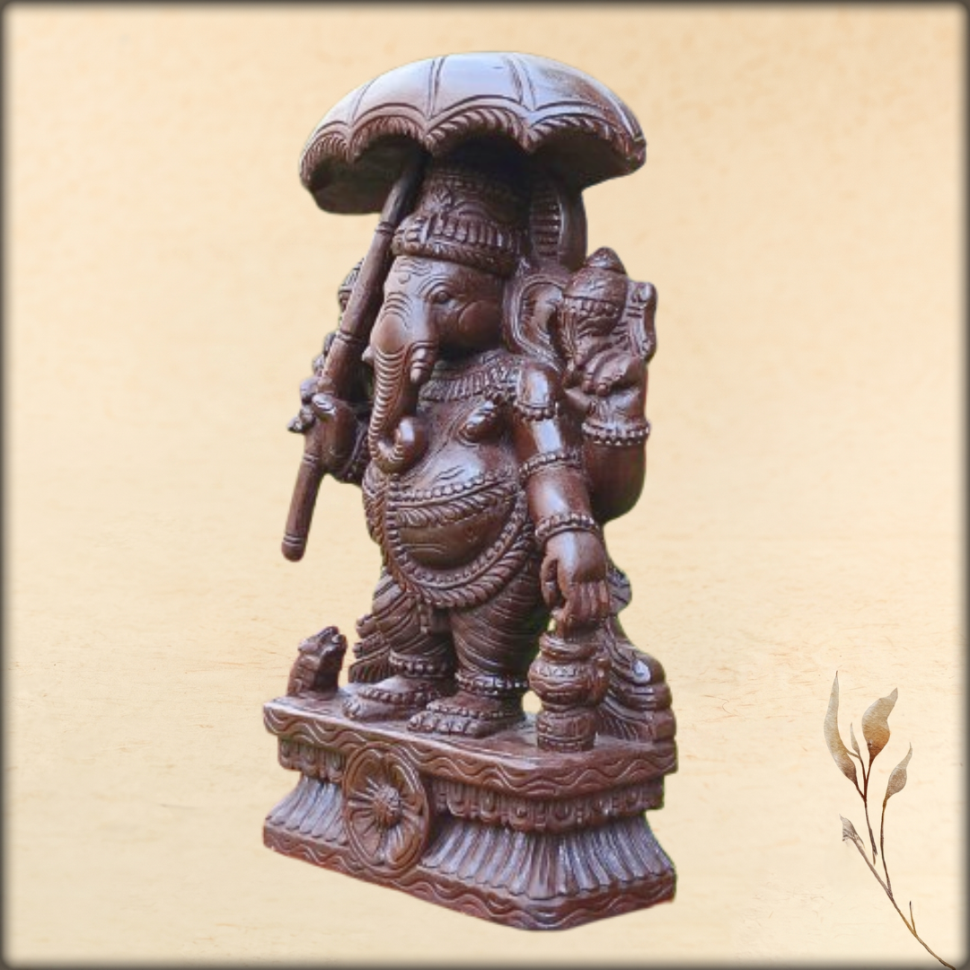 lord ganesha with umbrella wooden sculpture 3ft