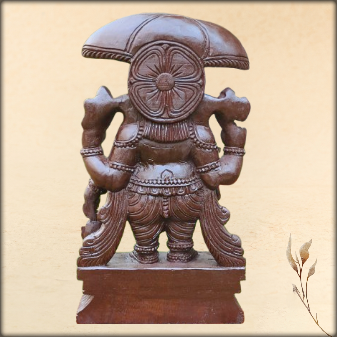 lord ganesha with umbrella wooden sculpture 3ft