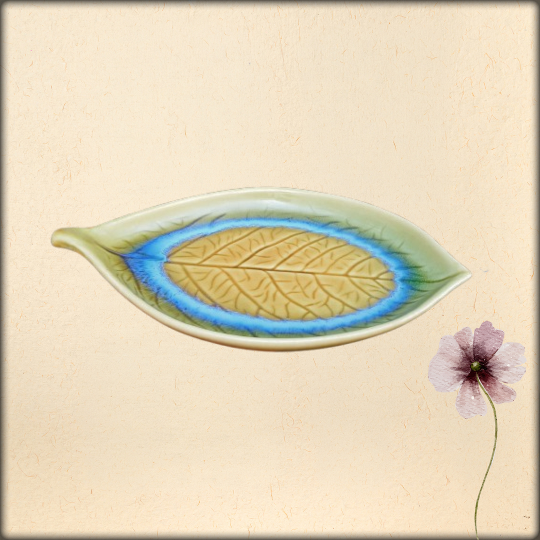 aura handmade ceramic leaf platter | artisan serving dish