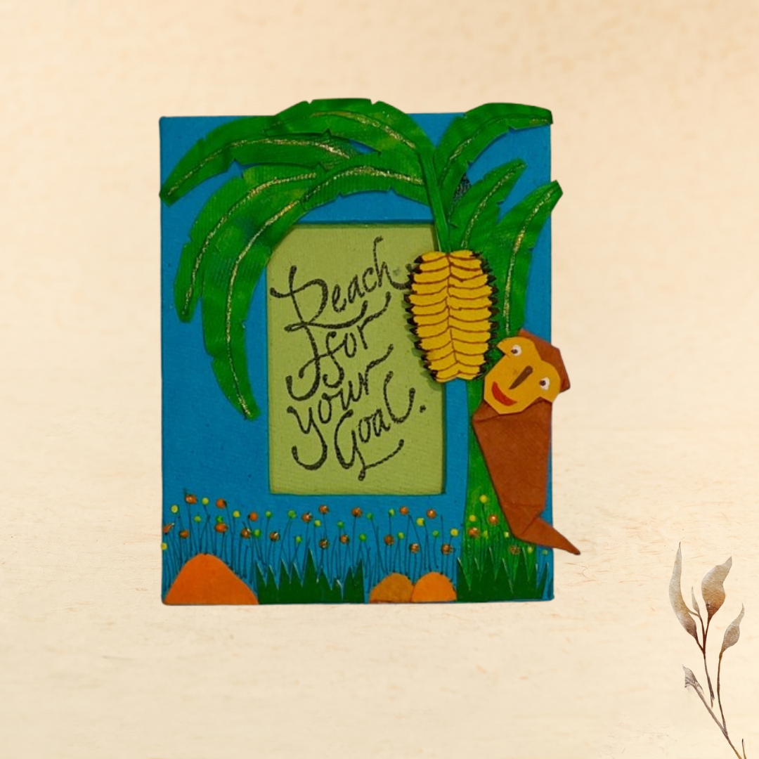 playful monkey handmade paper origami magnet decor + quote + photo frame