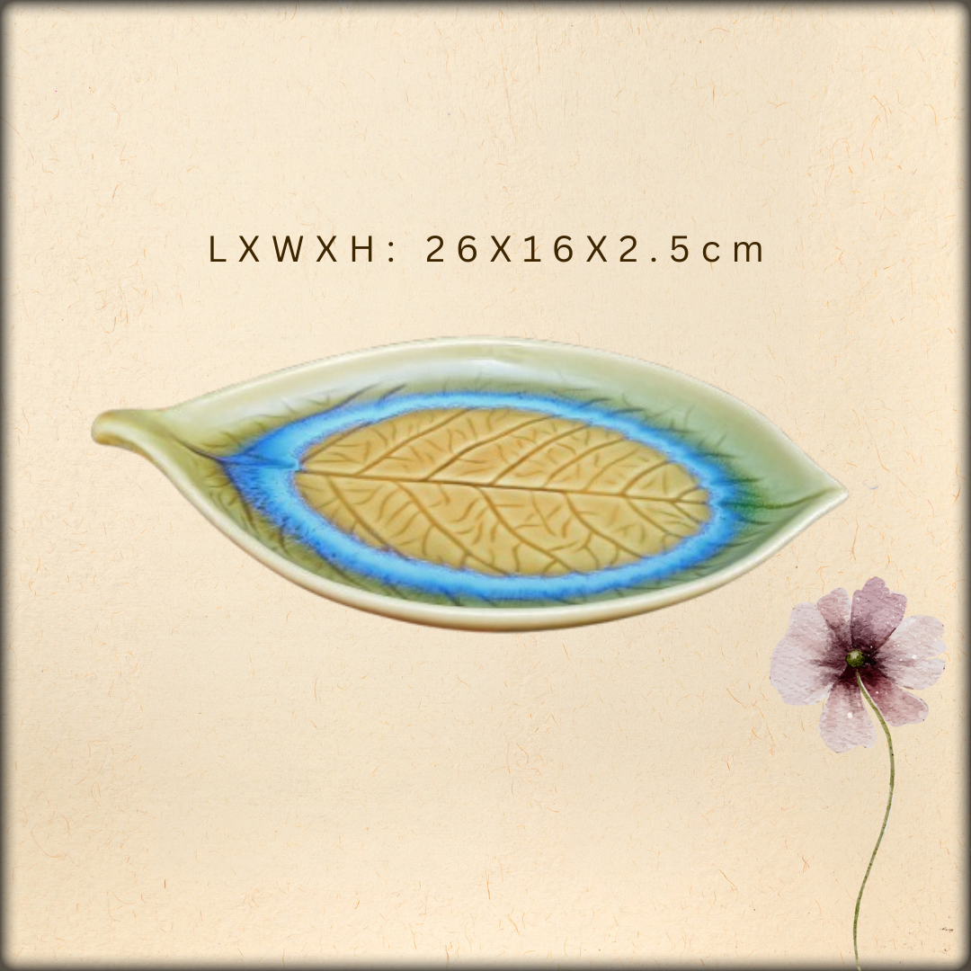 aura handmade ceramic leaf platter | artisan serving dish