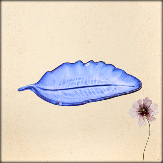 aura blue ceramic leaf serving tray | elegant leaf platter for snacks & serving