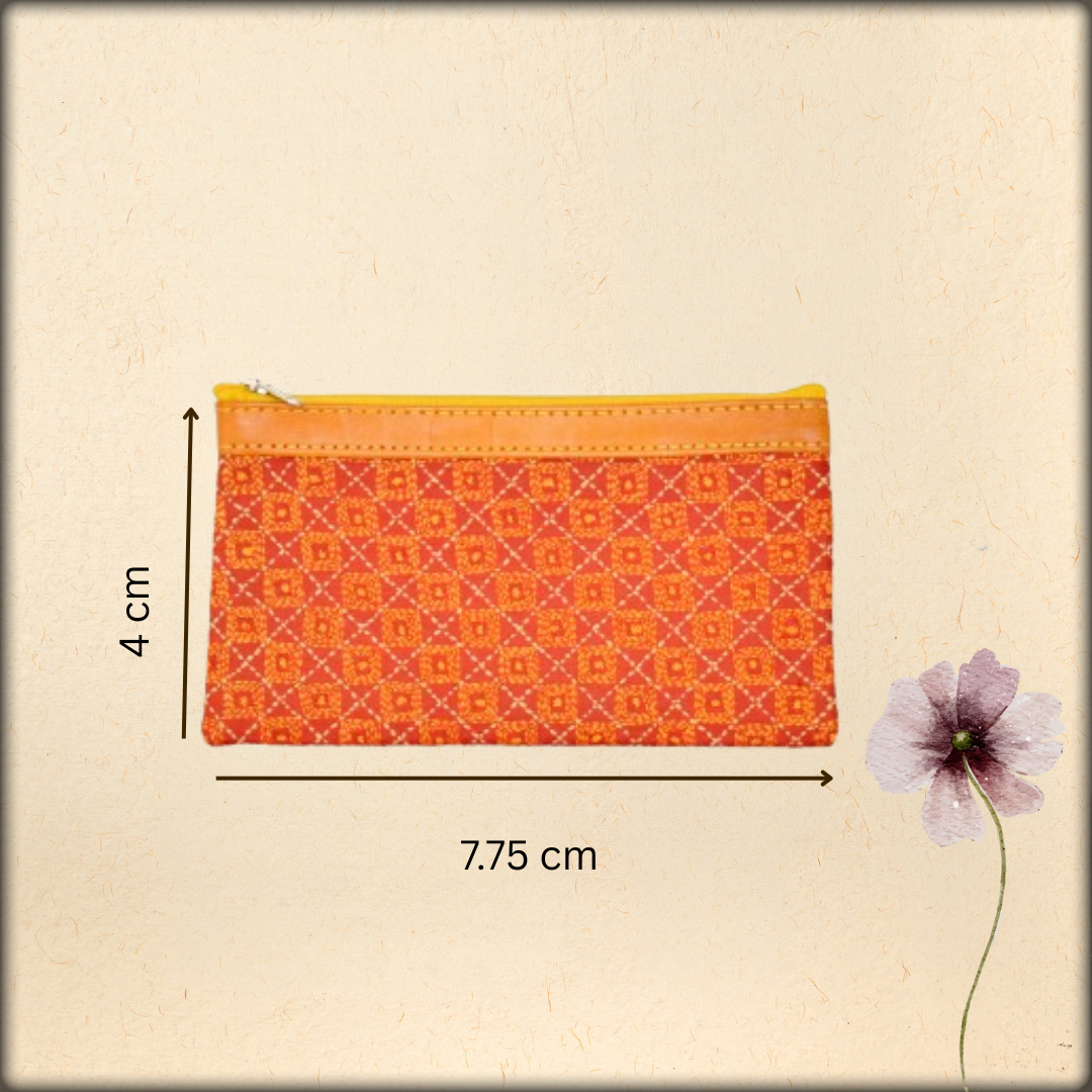 handmade kantha embroidered silk purse with leather zip