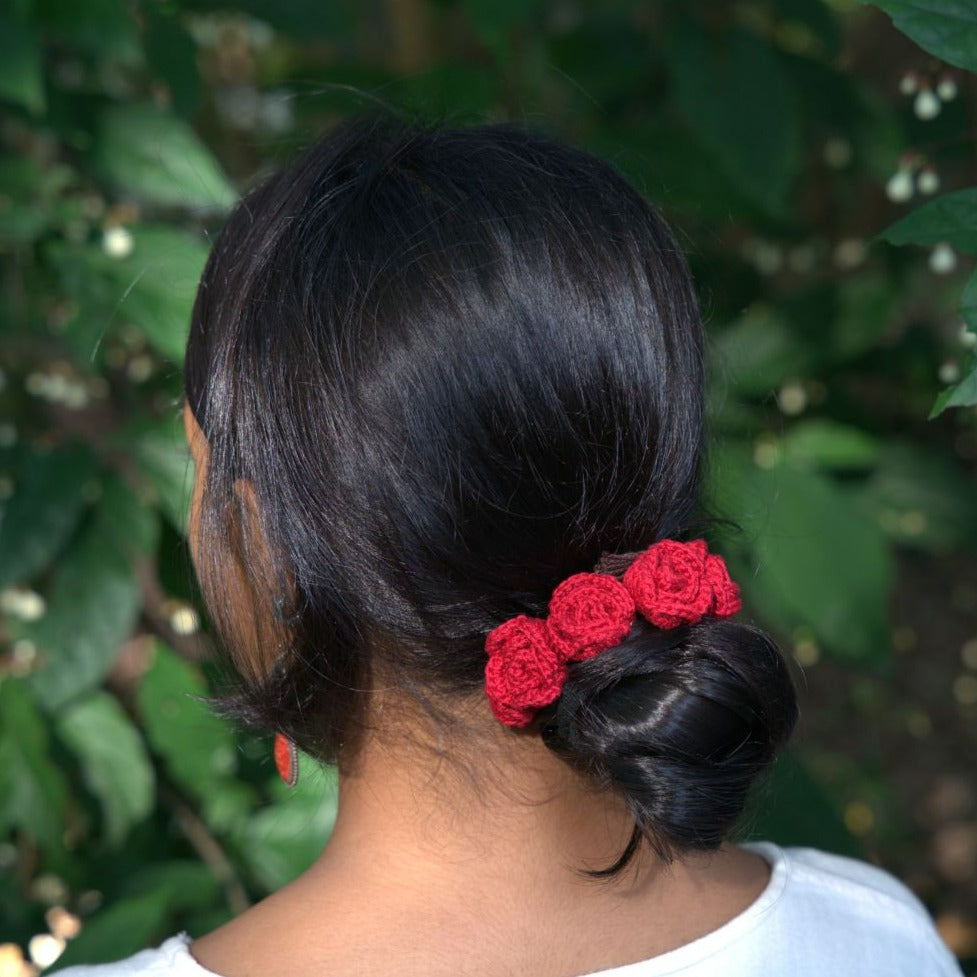 handcrafted crochet red rose flower 5-in-one multi-purpose jewellery