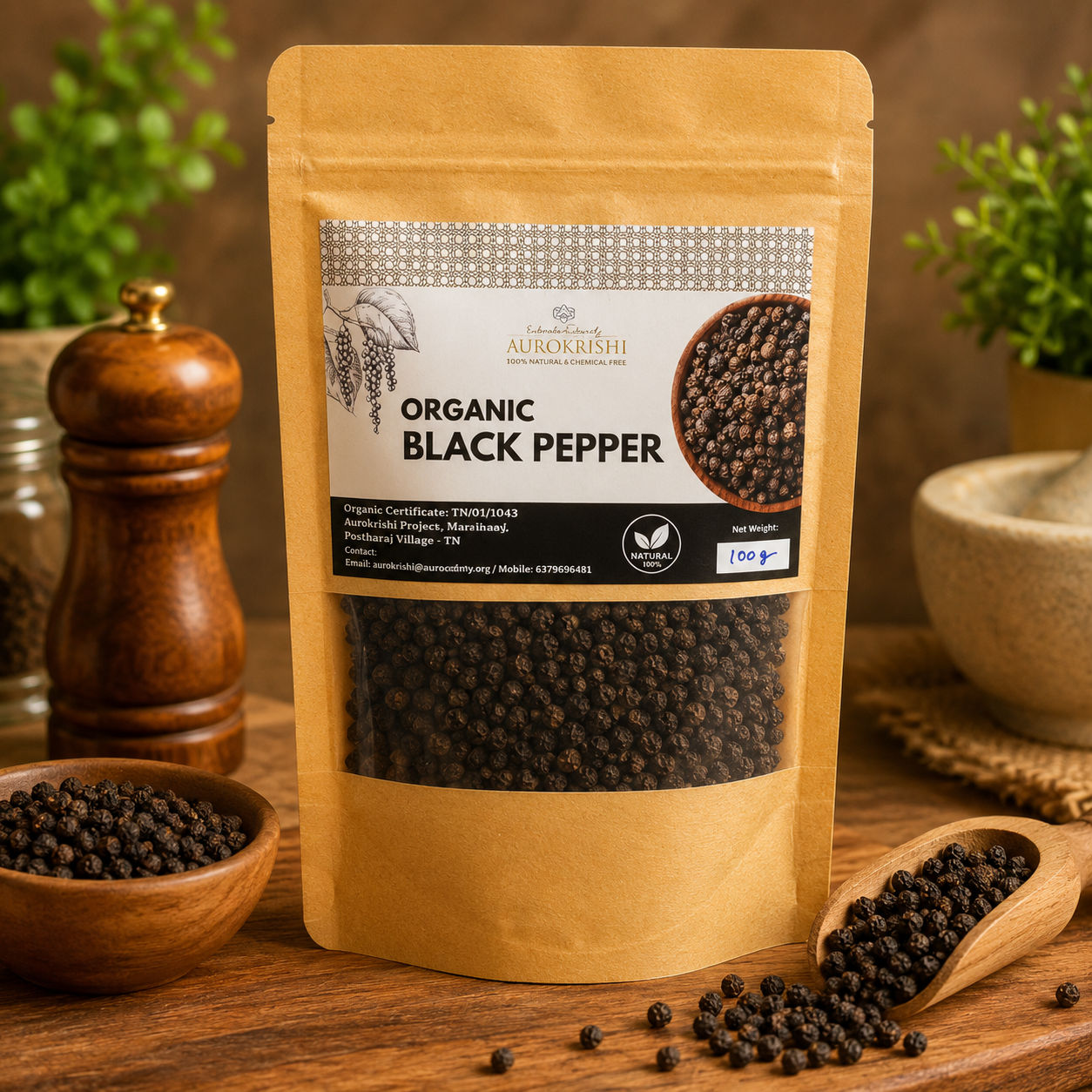 aura whole organic black pepper 100g | premium natural kali mirch