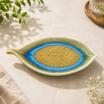 aura handmade ceramic leaf platter | artisan serving dish