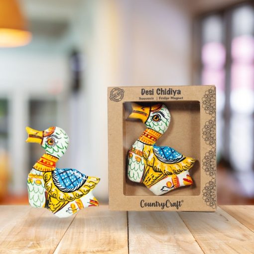 desi chidiya quirky avian colourful wooden fridge magnet