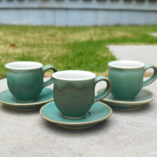 Handmade Studio Pottered Cup & Saucer | Set Of 3