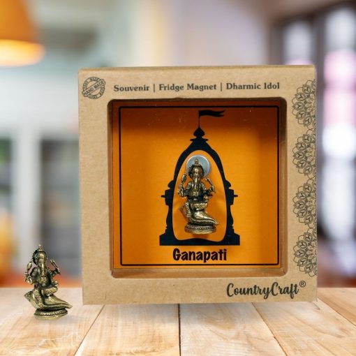 ganapati miniature brass dharmic idol fridge magnet by country craft - perfect gift or an indian cultural souvenir