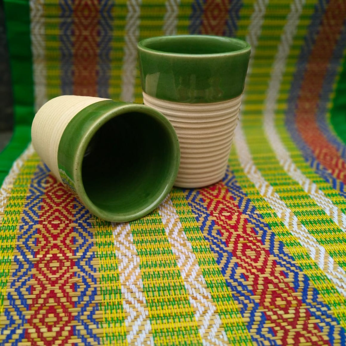 Thread Ceramic Natural and Green Tumbler