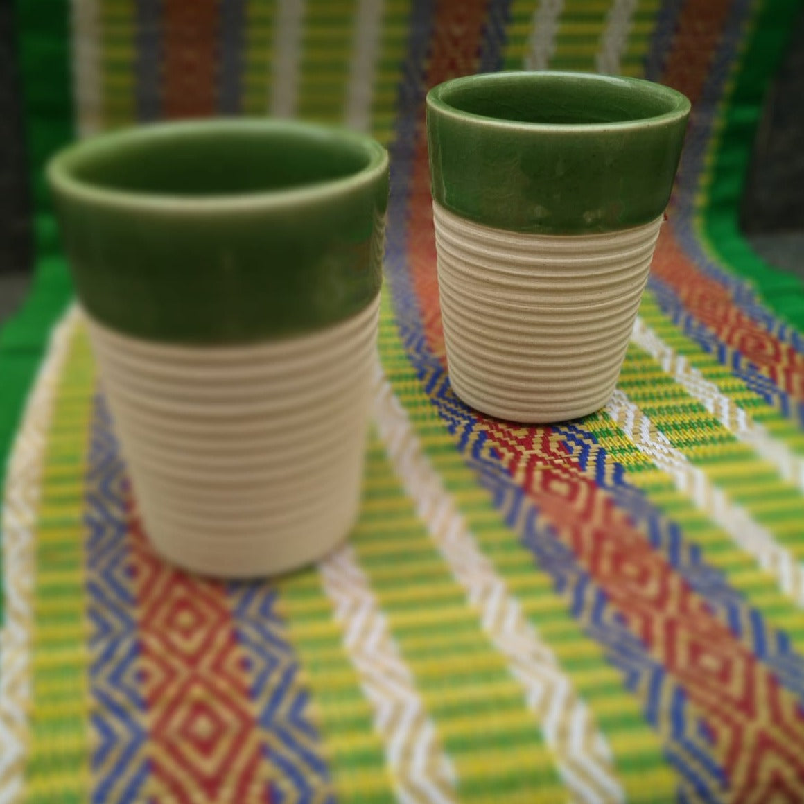 Thread Ceramic Natural and Green Tumbler