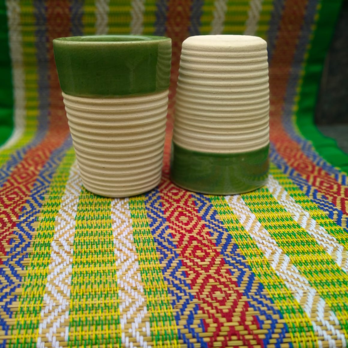 Thread Ceramic Natural and Green Tumbler