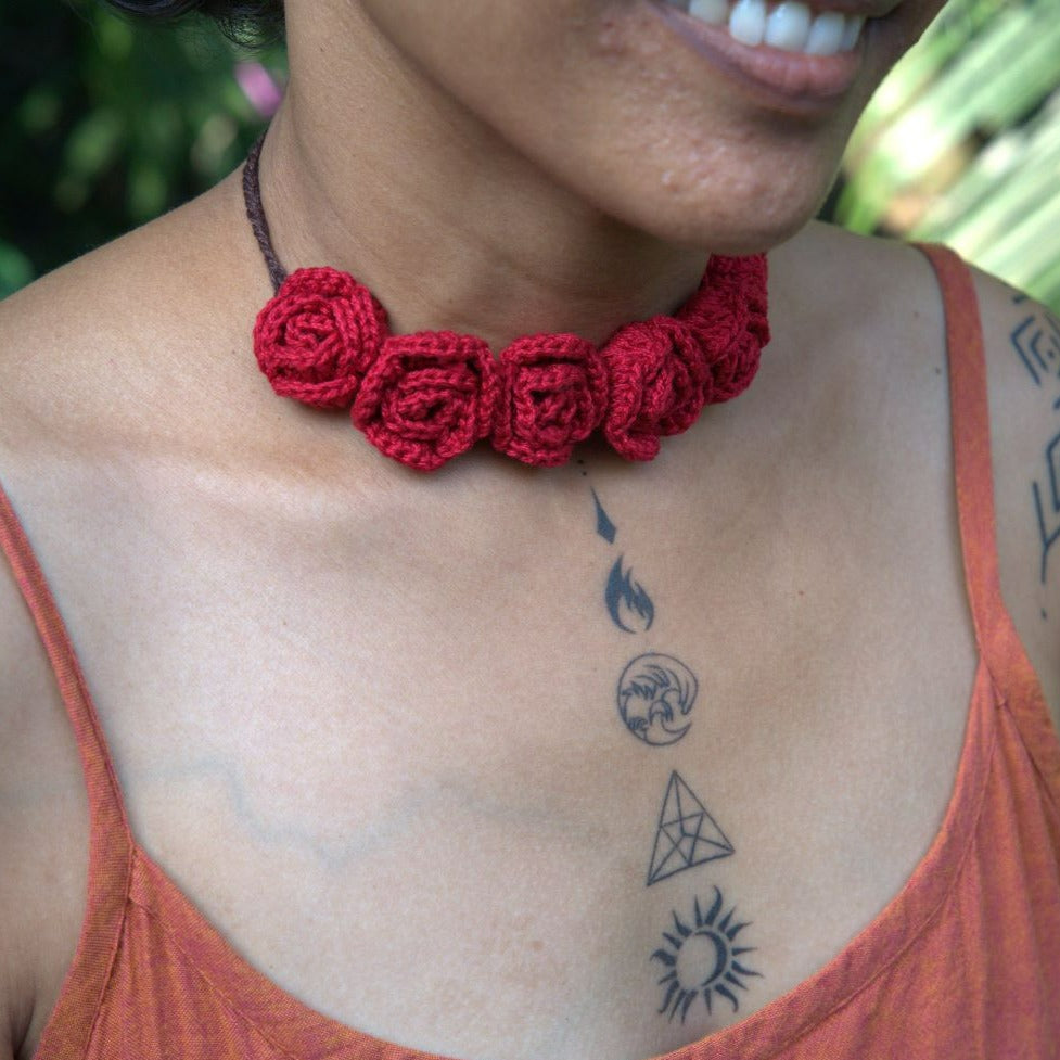 handmade red rose choker