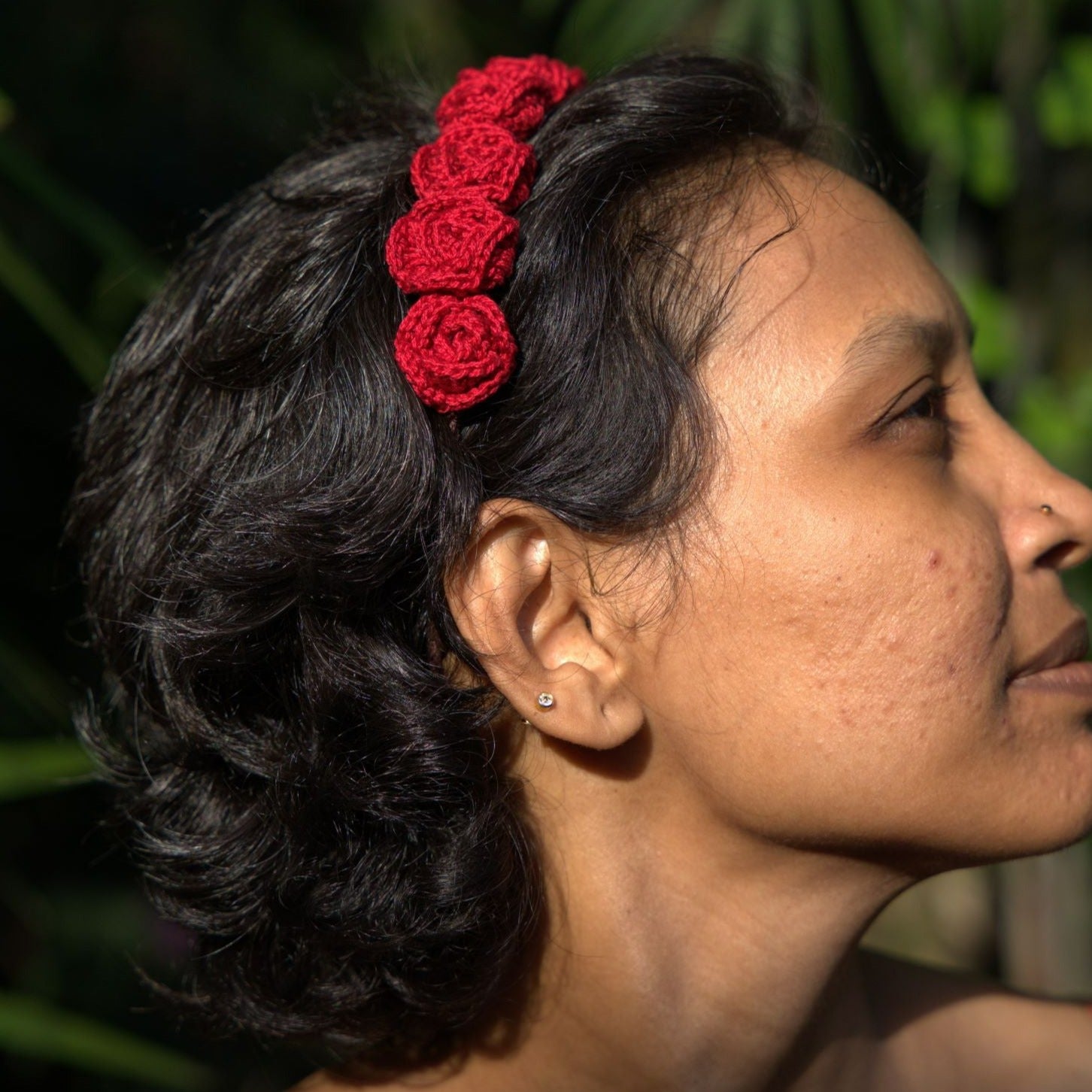 crochet red rose hair band