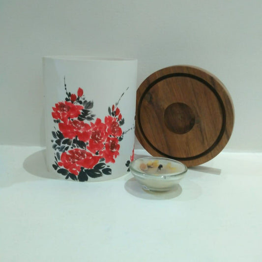 Japanese Handpainted Red Flower T-Light Holder