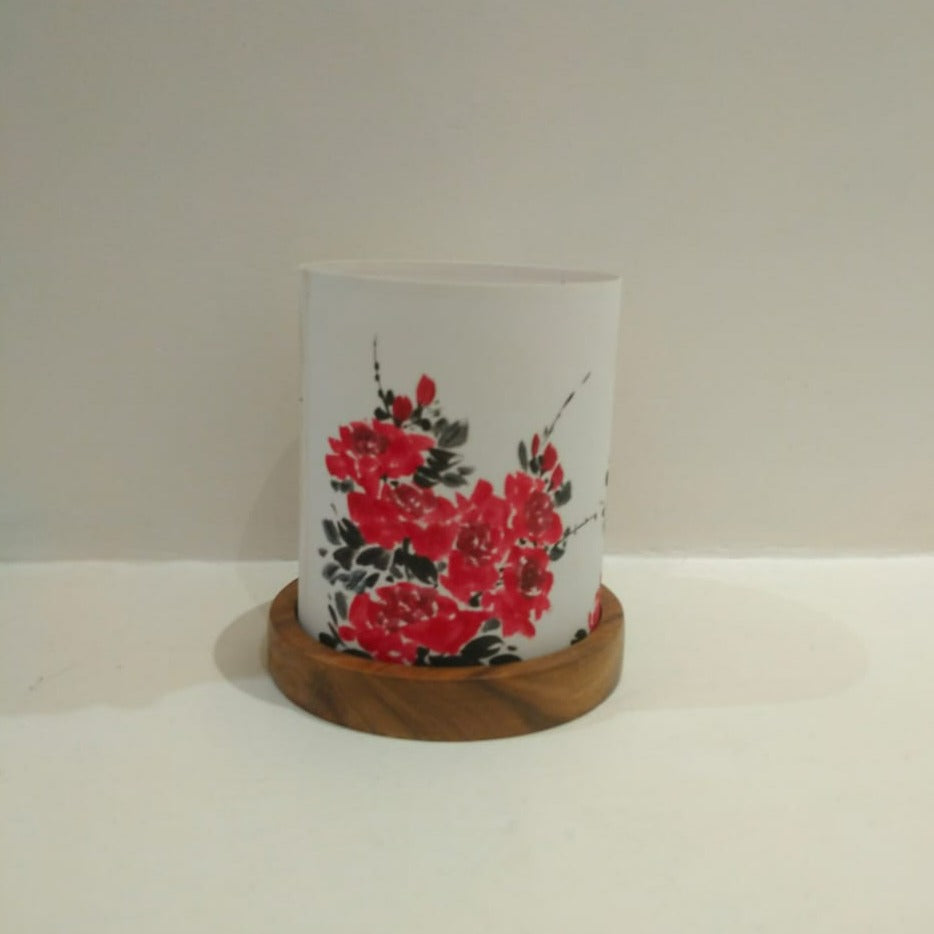 Japanese Handpainted Red Flower T-Light Holder