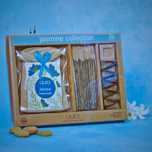 jasmine fragrance corrugated gift set exclusively designed by aura, puducherry