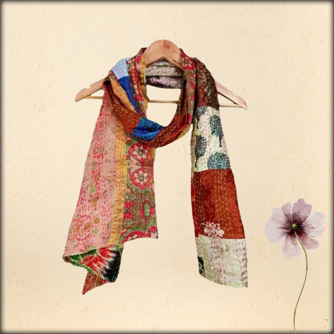 handmade multicolored patchwork reversible kantha baul stole