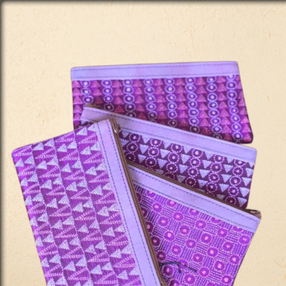 handmade kantha embroidered silk purse with leather zip