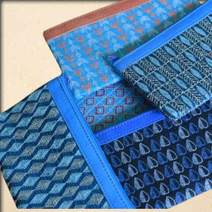 handmade kantha embroidered silk purse with leather zip