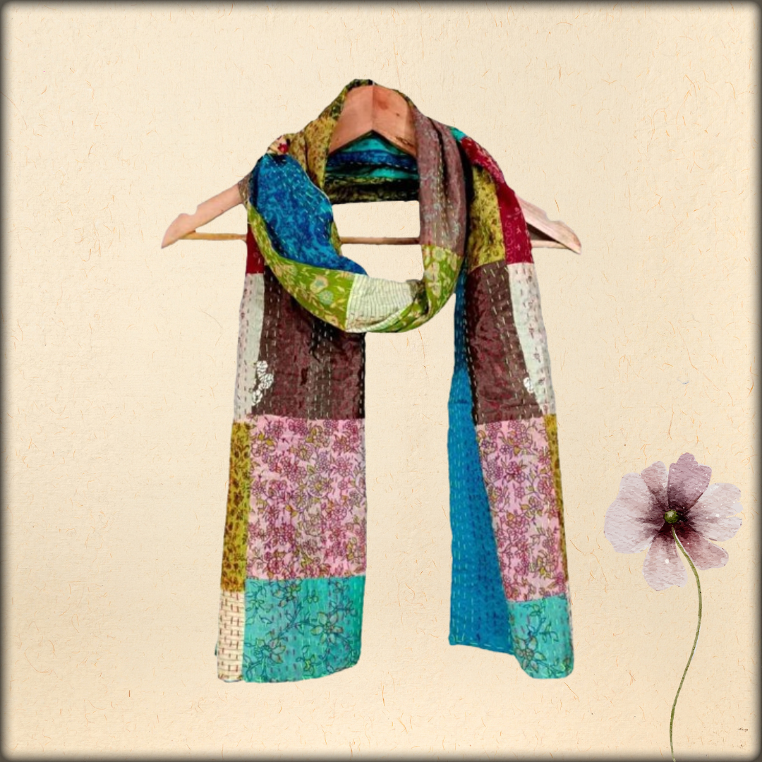 handmade multicolored patchwork reversible kantha baul stole