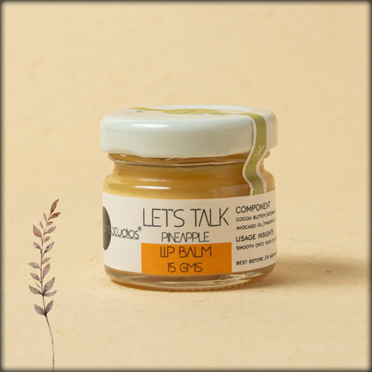 online shopping organic pineapple lip balm which will smooth your dry lip which ass cocoa butter, beeswax, jojoba oil, almond oil, avocado oil and pineapple extract, best for daily use from aura experience store puducherry