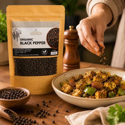 aura whole organic black pepper 100g | premium natural kali mirch
