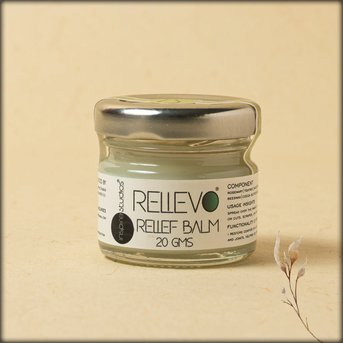 online store relief balm which has rosemary, tea tree, sage, mint, clove, cocoa butter, and eucalyptus, which makes it relieve and comfortable of the pain available at aura boutique puducherry
