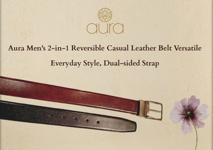 aura men's 2-in-1 reversible casual leather belt | versatile everyday style | dual-sided strap