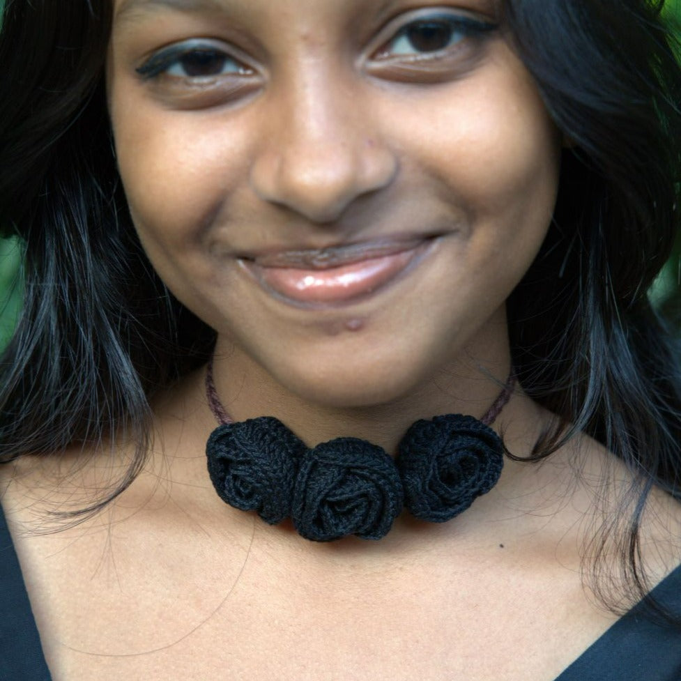 crafted black rose choker