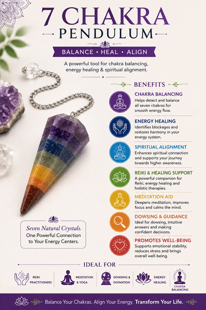 aura seven chakra dowsing cone pendulum | natural crystal healing tool
