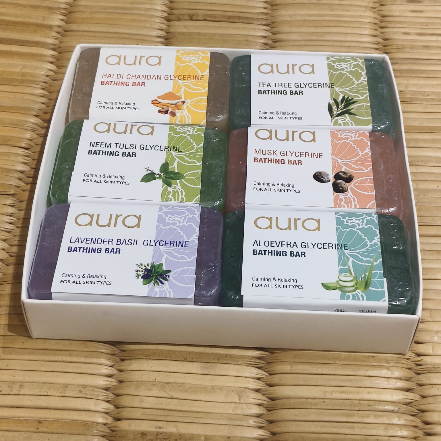 combo-pack-of -six-refreshing-glycerine-bathing-bars-neem-tulsi-turmeric-aloe-vera-by-aura-shopping-destination-pondicherry