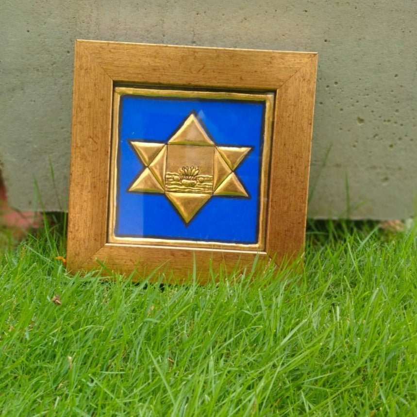 blue-sri-aurobindo's-symbol-22k-gold-traditional-tanjore-art-in-wooden-frame-by-aura-store-pondicherry